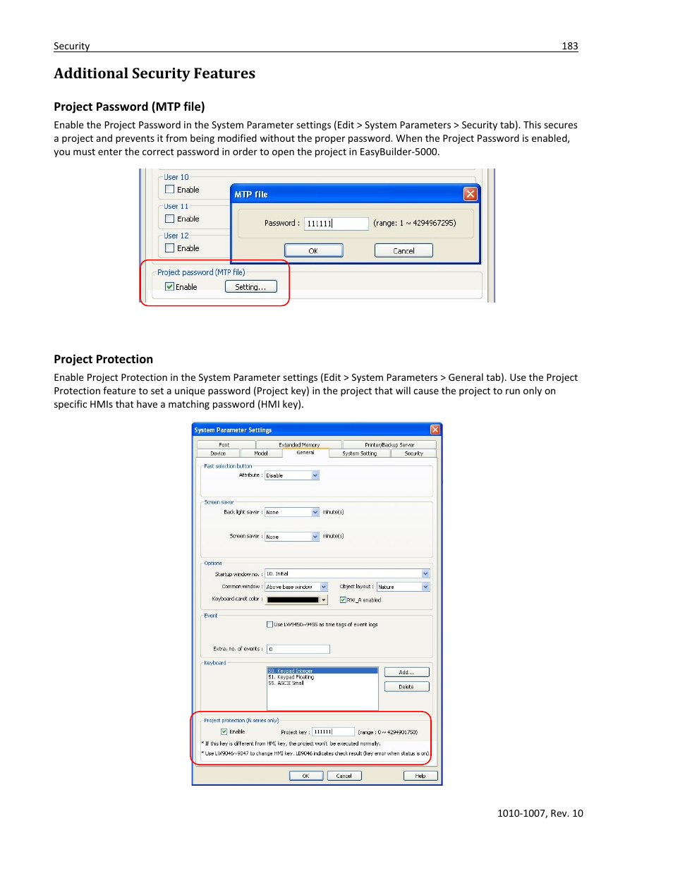 Additional security features, Project password (mtp file), Project protection | Watlow Silver Series User Manual | Page 191 / 204