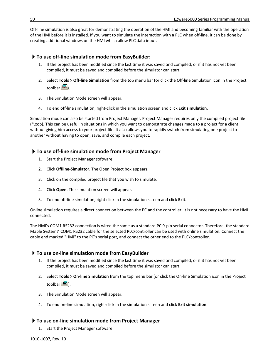 To use off-line simulation mode from easybuilder, To use off-line simulation mode from project, Manager | To use on-line simulation mode from easybuilder, To use on-line simulation mode from project | Watlow Silver Series User Manual | Page 58 / 204