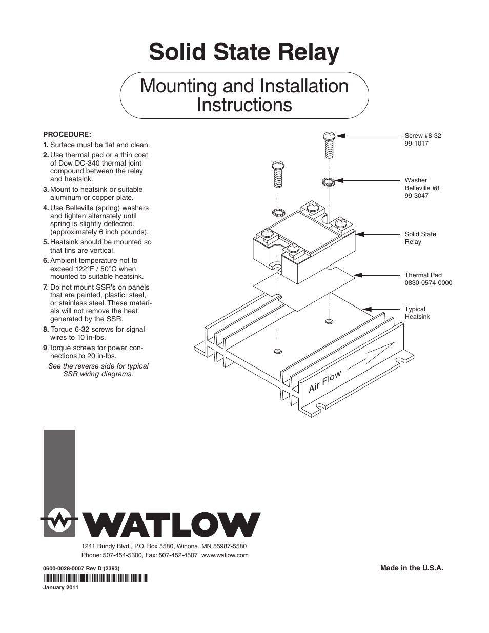 Watlow Solid State Relay (SSR) User Manual | 2 pages