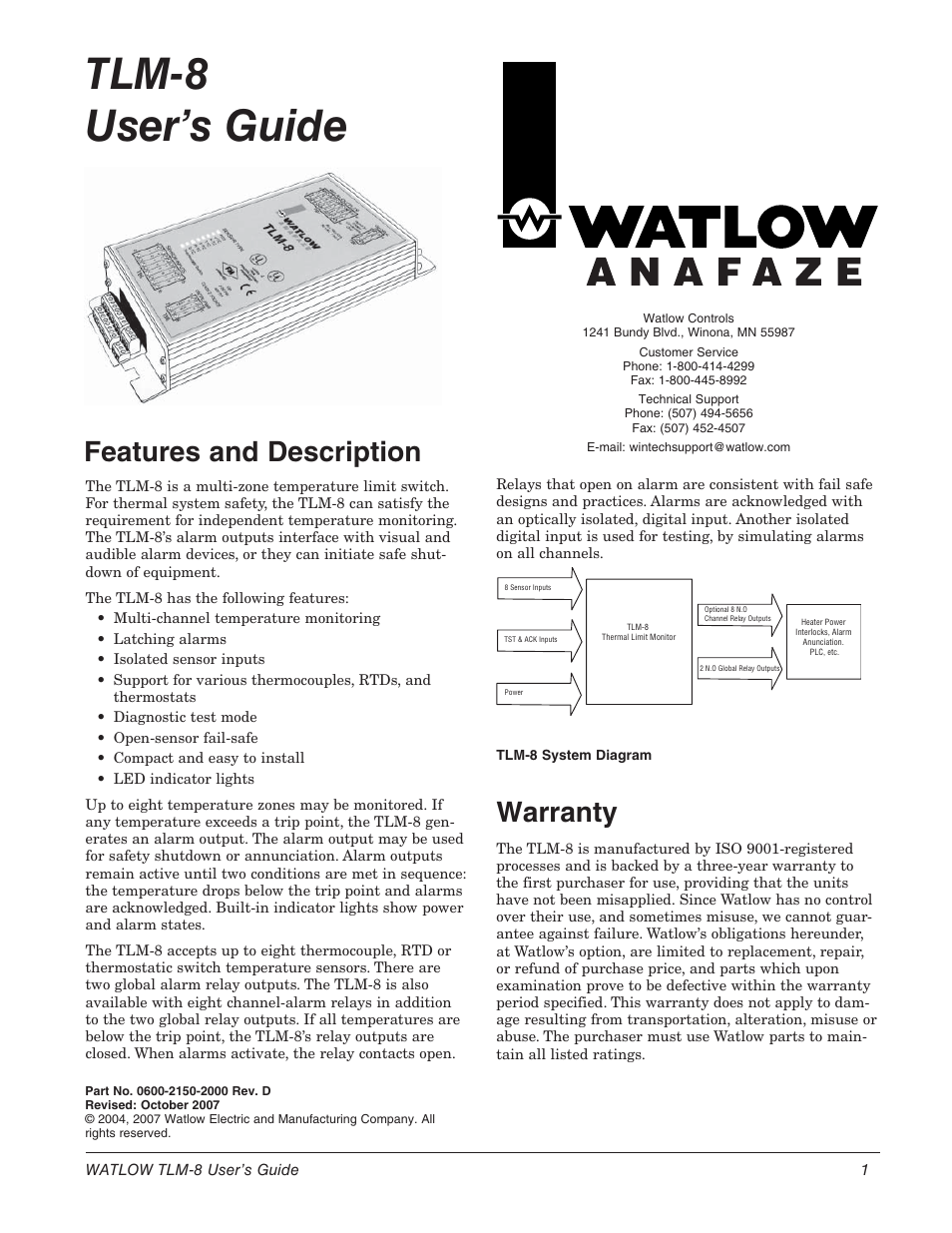 Watlow TLM-8 User Manual | 8 pages