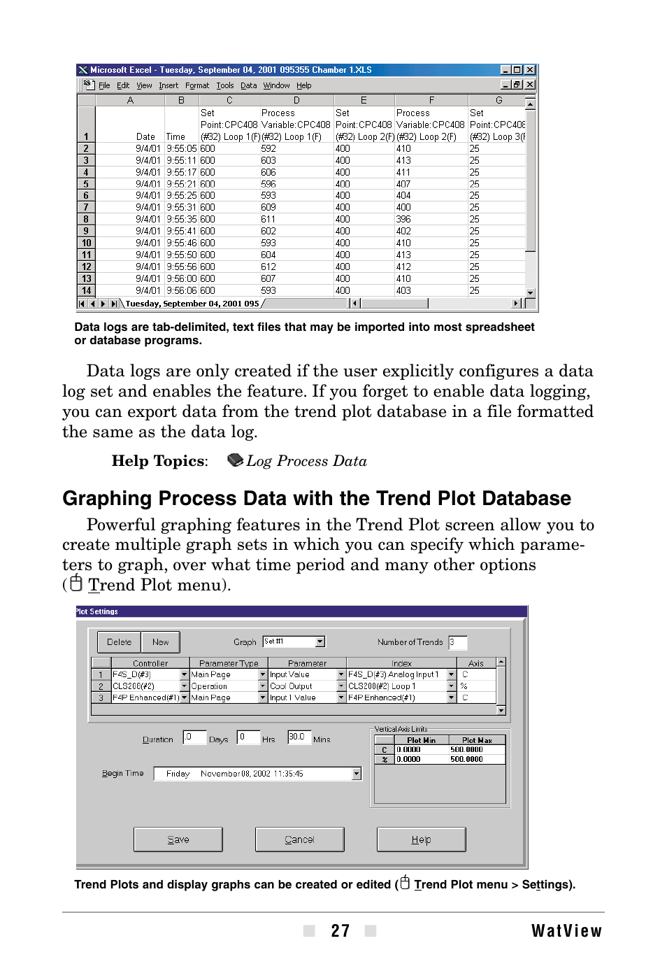 Graphing process data with the trend plot database | Watlow WATVIEW User Manual | Page 27 / 36