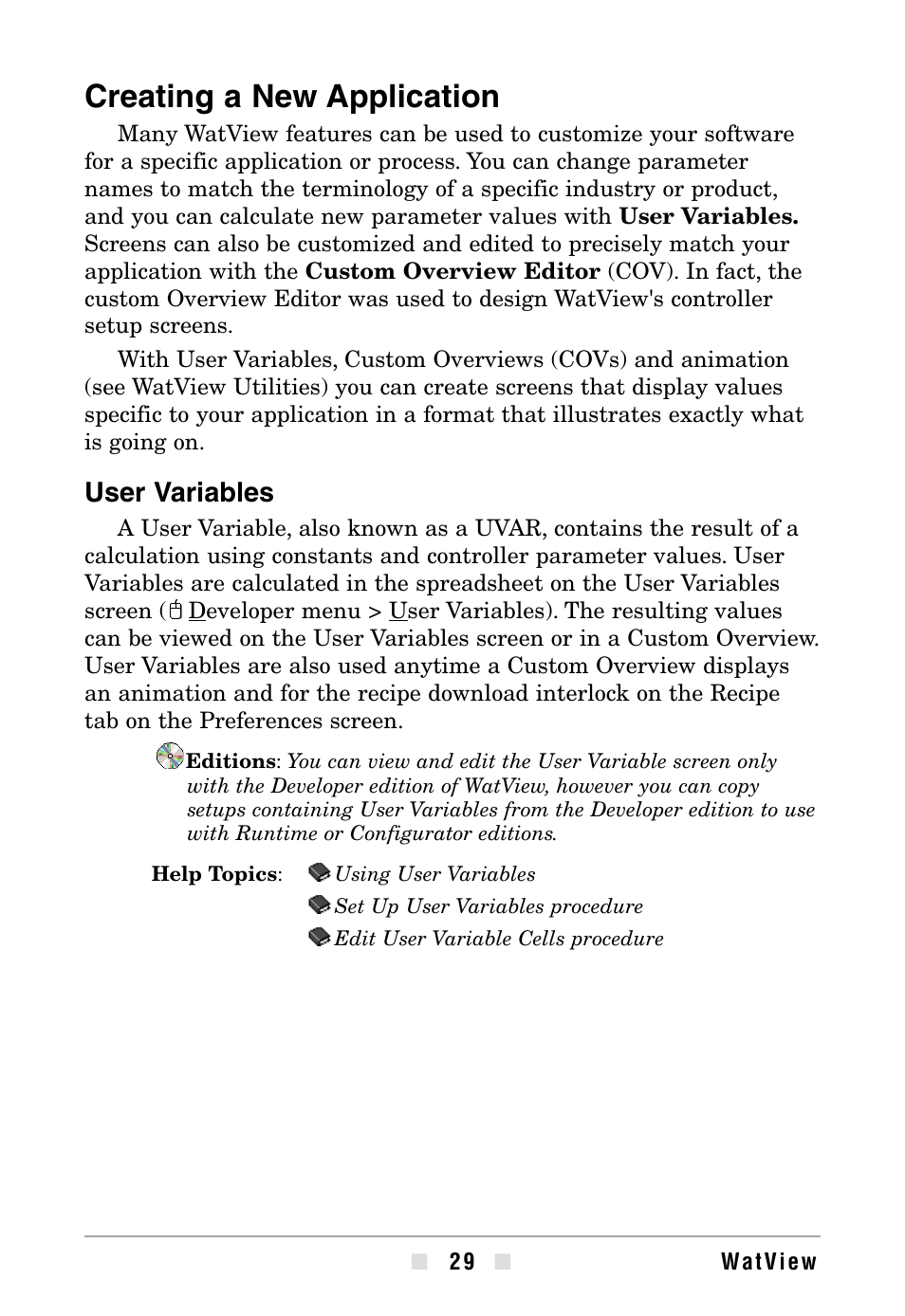 Creating a new application, User variables | Watlow WATVIEW User Manual | Page 29 / 36