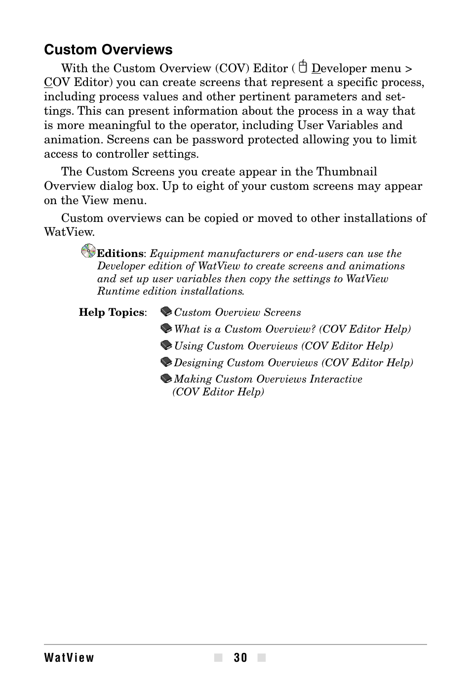 Custom overviews | Watlow WATVIEW User Manual | Page 30 / 36