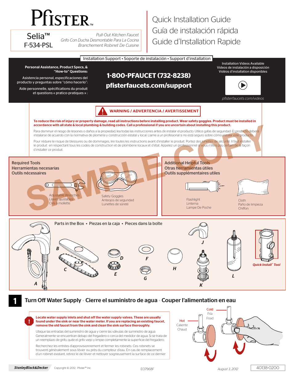 Pfister F-534-PSLC User Manual | 10 pages