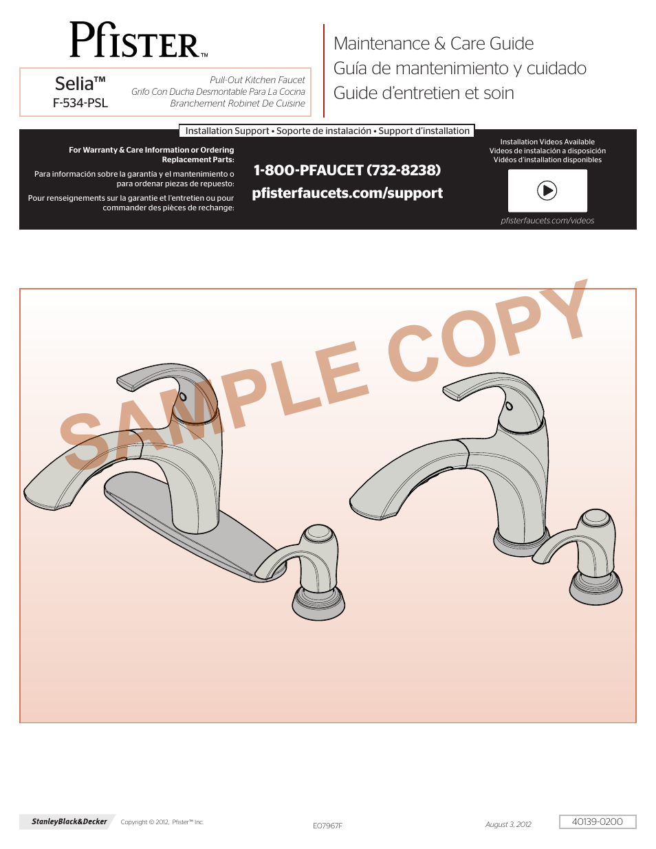 Pfister F-534-PSLC User Manual | 4 pages