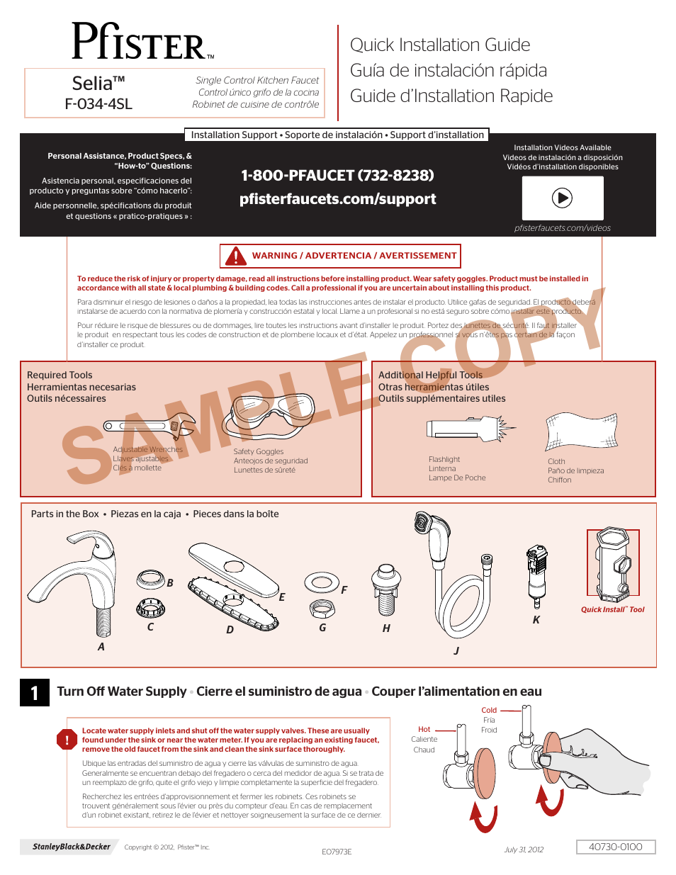 Pfister F-034-4SLS User Manual | 8 pages