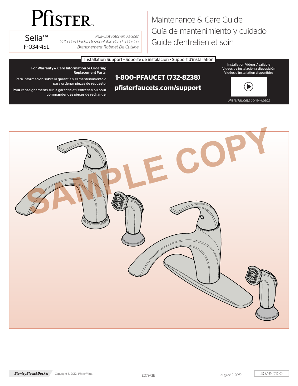 Pfister F-034-4SLS User Manual | 4 pages