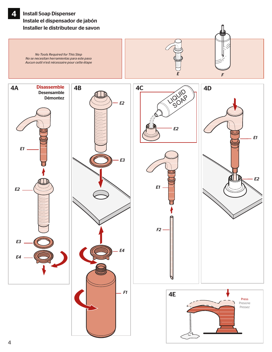 4c 4d 4e, 4a 4b, Liquid soap | Pfister F-072-PDSS User Manual | Page 4 / 6