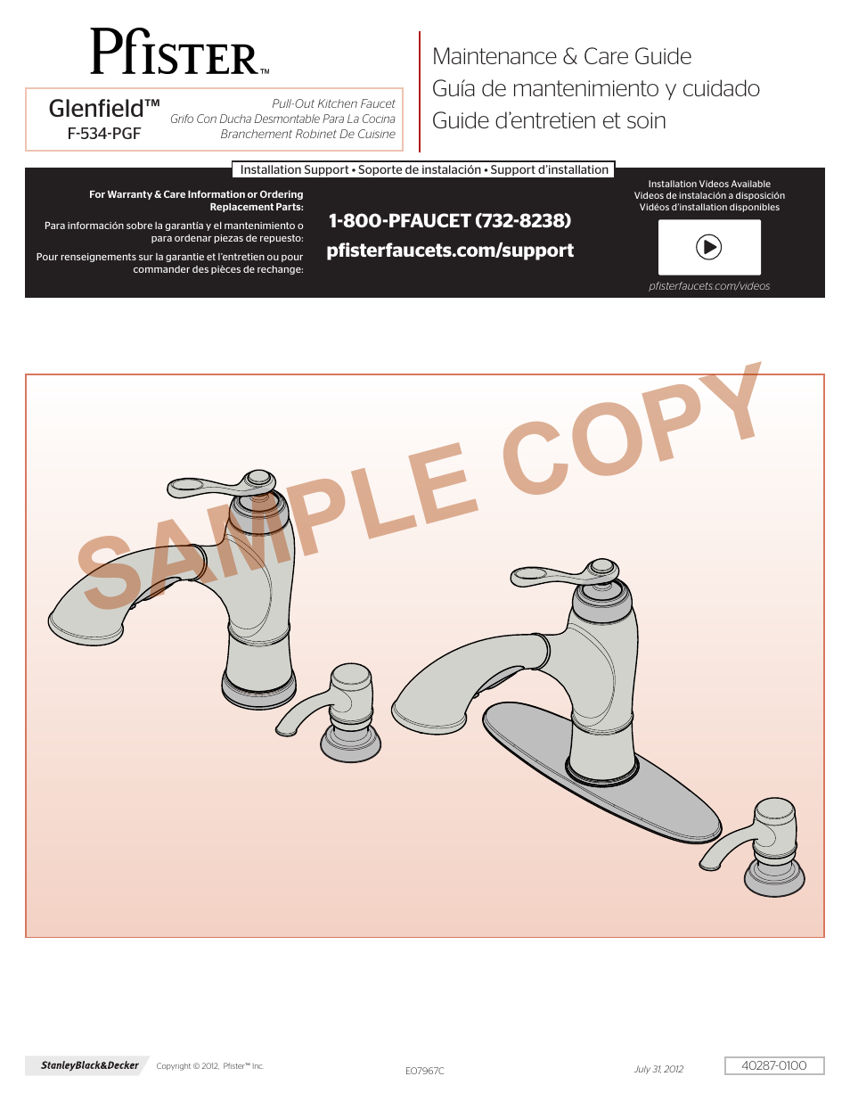 Pfister F-534-PGFS User Manual | 4 pages