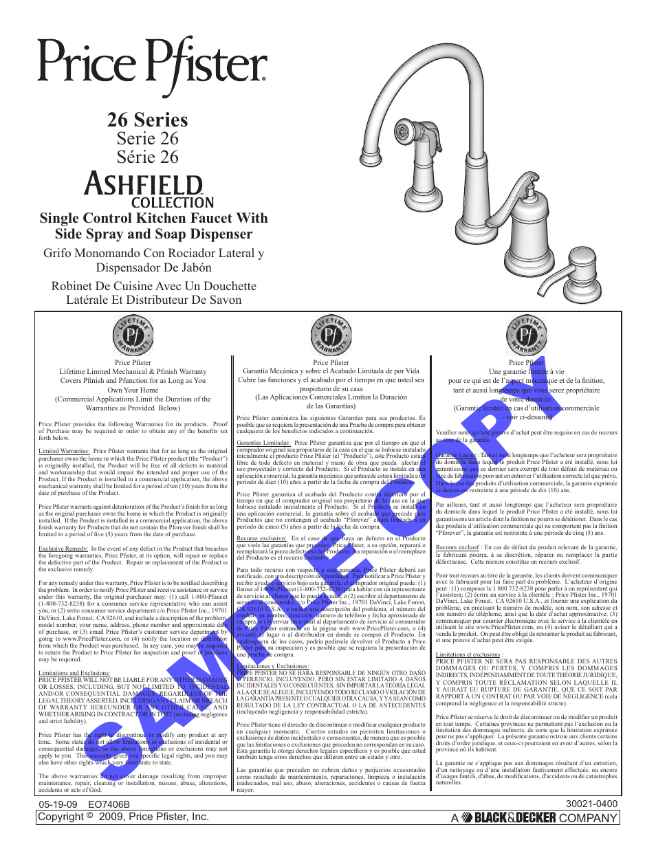 Pfister GT26-4YPK User Manual | 18 pages