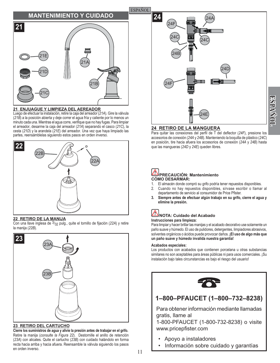 Esp a ñ ol | Pfister GT26-4YPK User Manual | Page 11 / 18