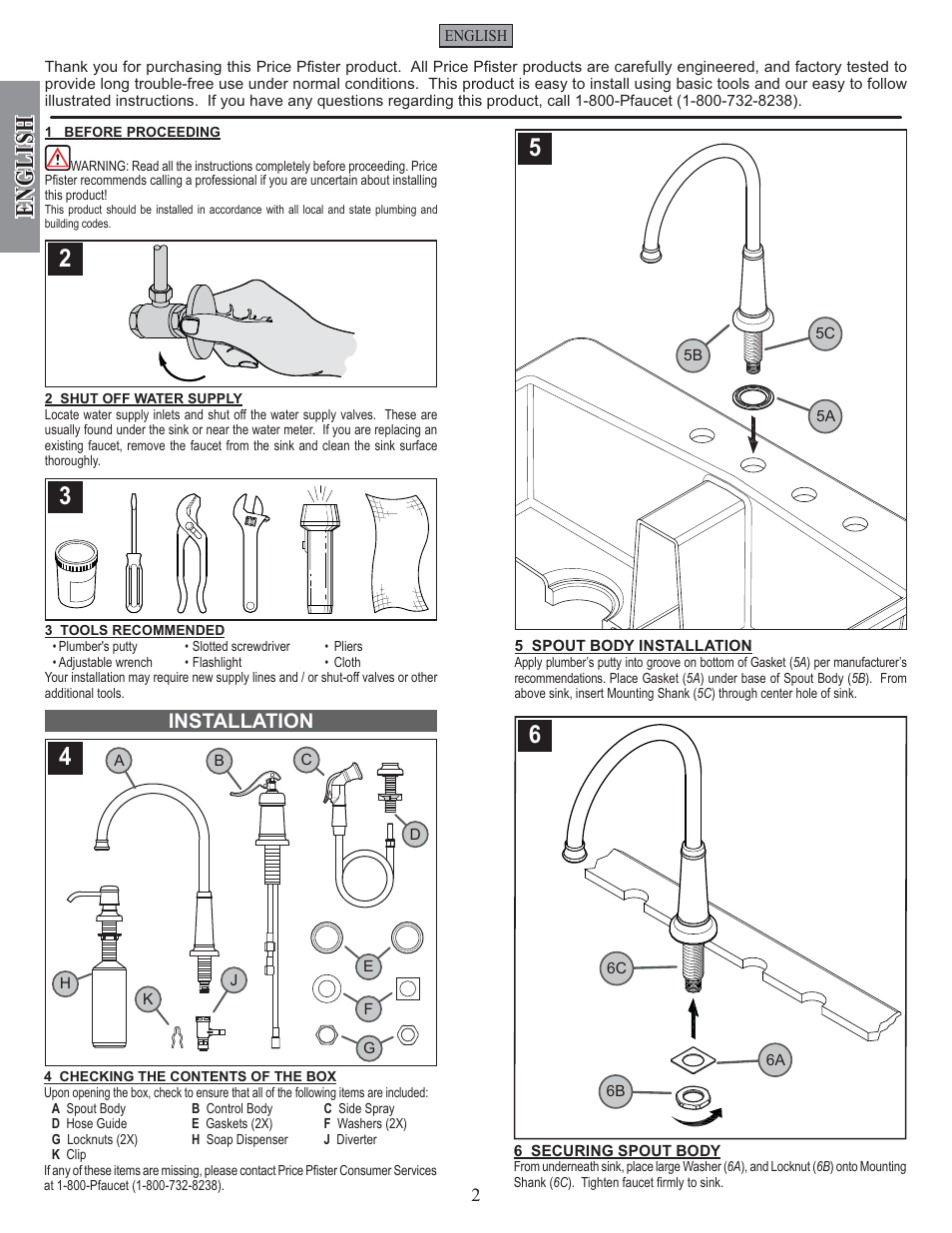 English, Installation | Pfister GT26-4YPK User Manual | Page 2 / 18