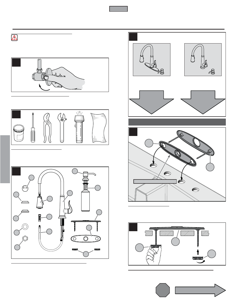 Fr a n fran çç a is ais, Stop, Installation 4 trous | Pfister GT529-YPK User Manual | Page 12 / 18