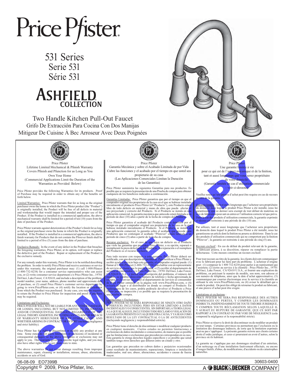 Pfister GT531-YPK User Manual | 14 pages