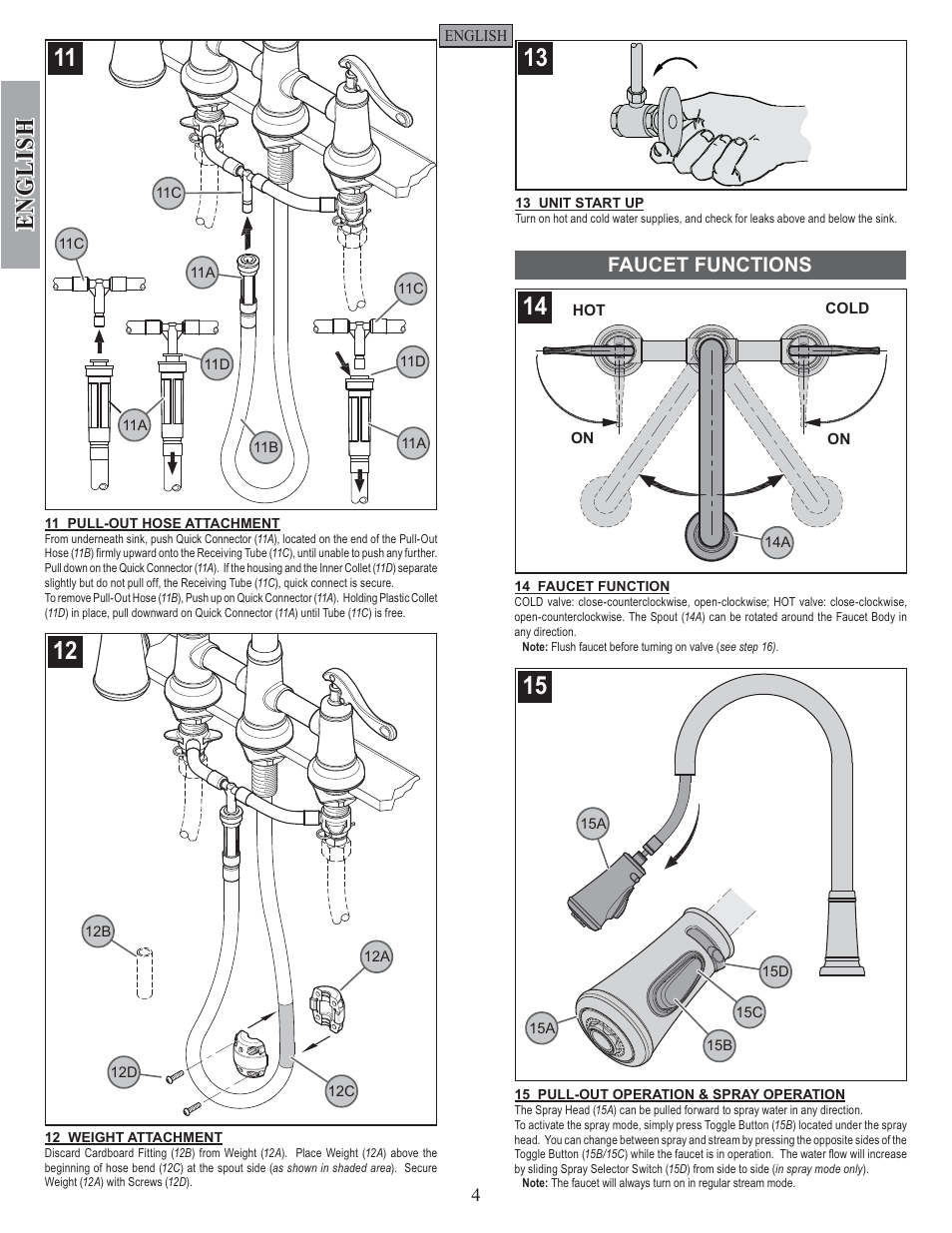 English, Faucet functions | Pfister GT531-YPK User Manual | Page 4 / 14