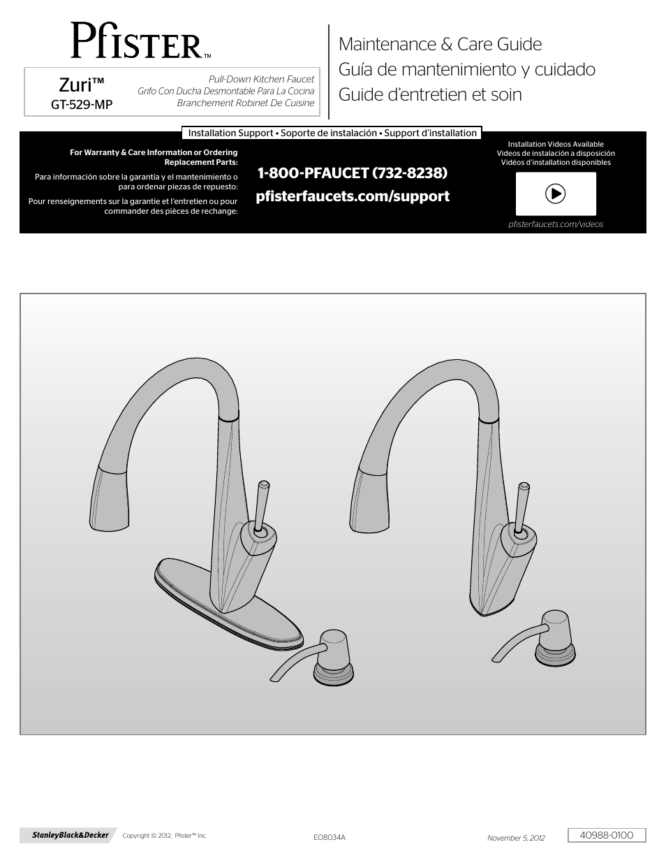 Pfister GT529-MPS User Manual | 4 pages