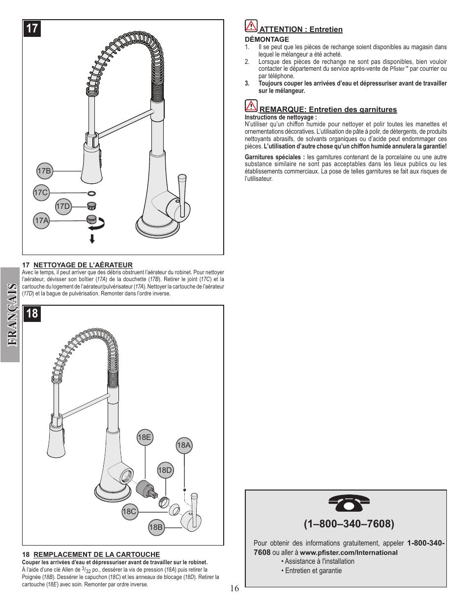 Fran ç ais | Pfister GT529-MCS User Manual | Page 16 / 17