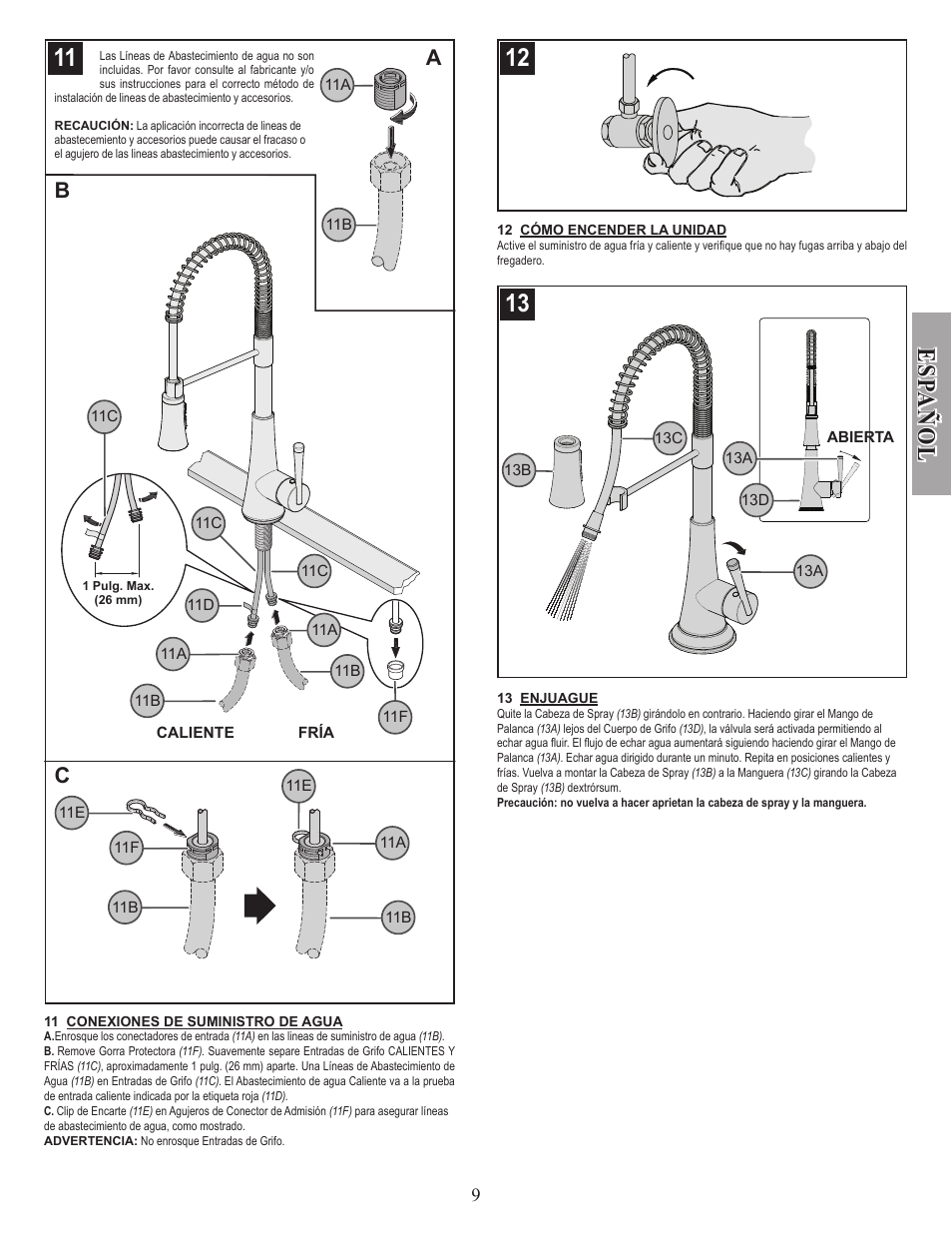 Esp a ñ ol, Ab c | Pfister GT529-MCS User Manual | Page 9 / 17