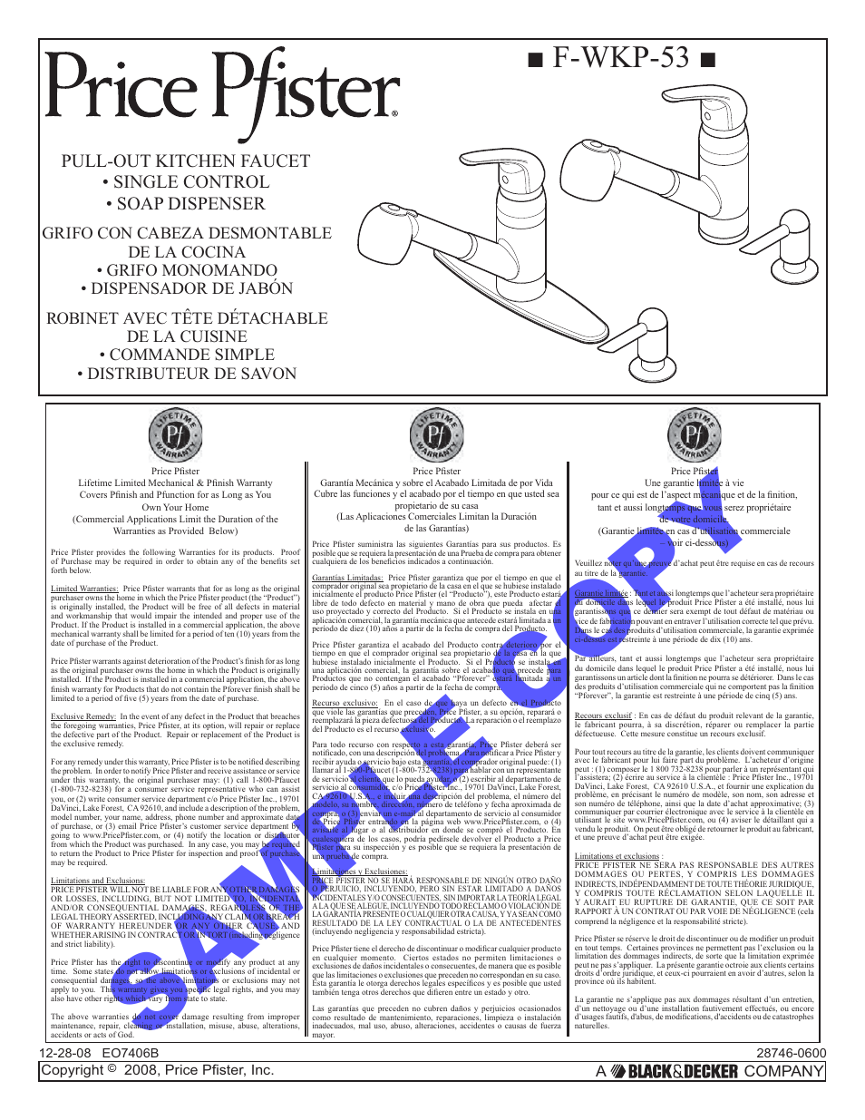 Pfister F-WKP-533S User Manual | 9 pages