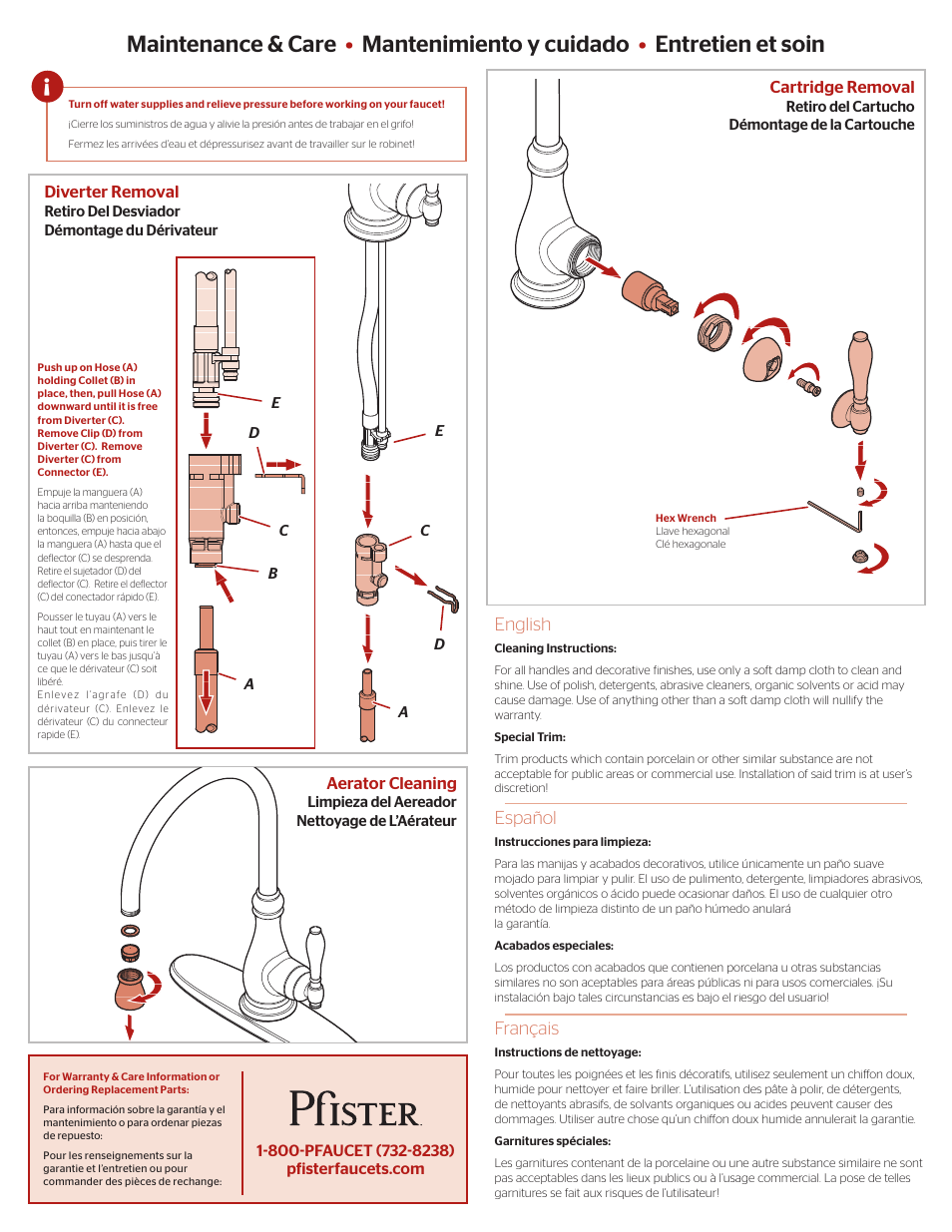 English, Español, Français | Pfister F-029-4HYS User Manual | Page 3 / 4