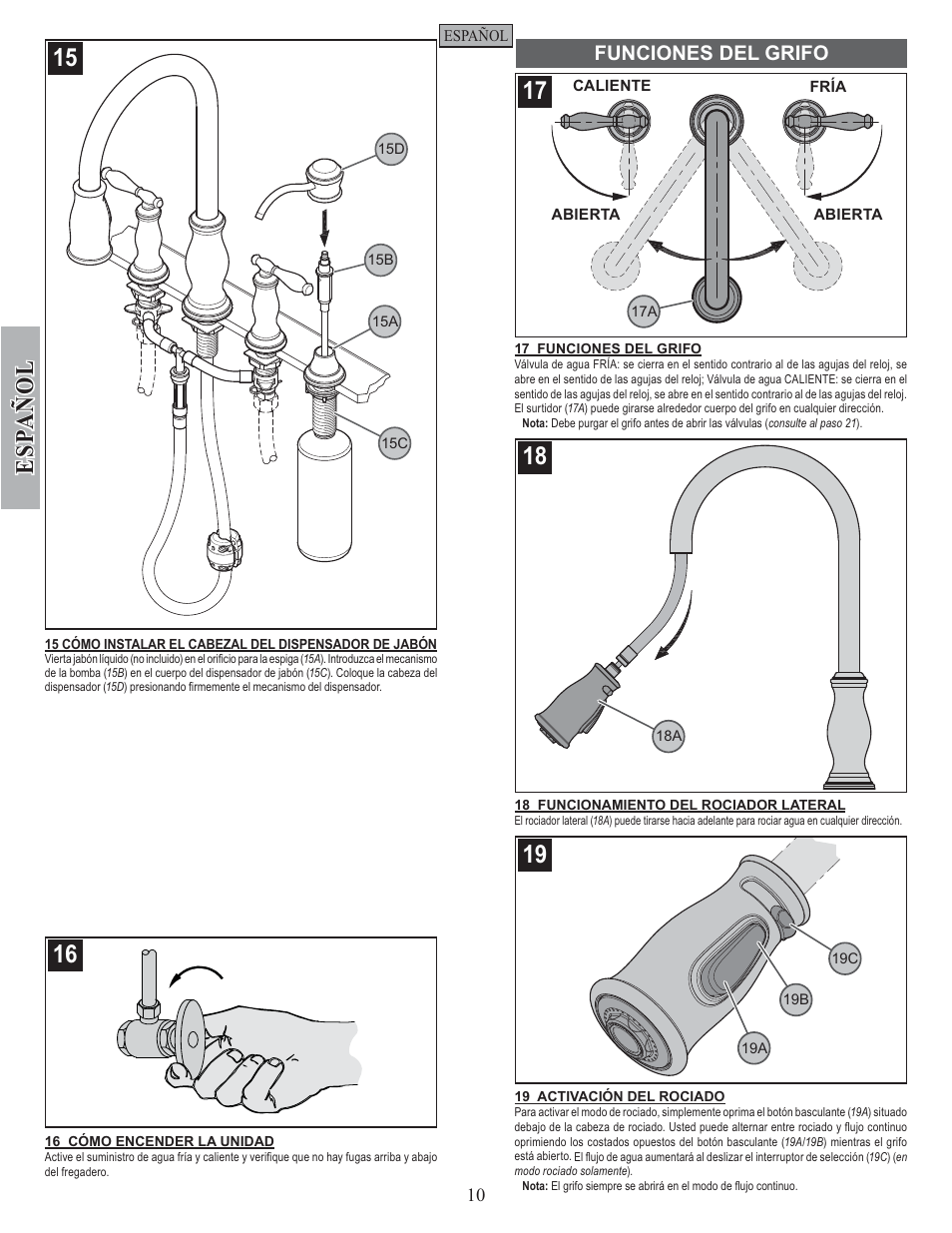 Esp a ñ ol | Pfister F-531-4TMS User Manual | Page 10 / 18