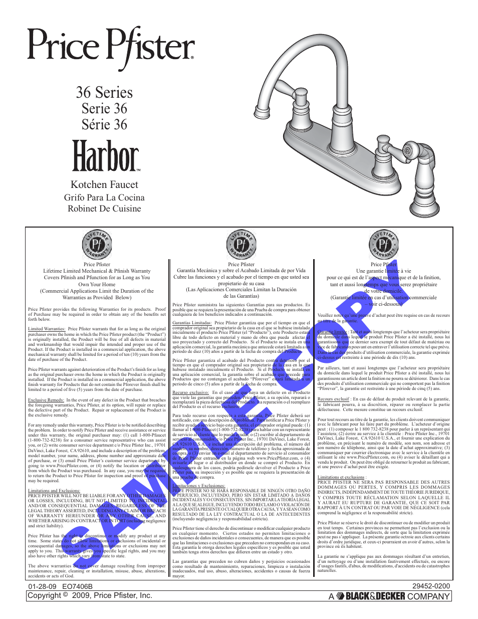 Pfister F-036-CL4S User Manual | 12 pages