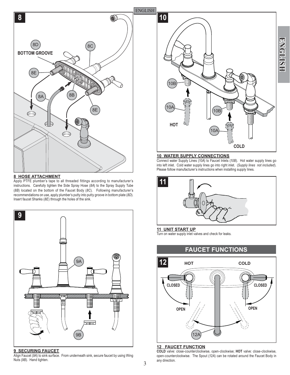 English, Faucet functions | Pfister F-036-CL4S User Manual | Page 3 / 12