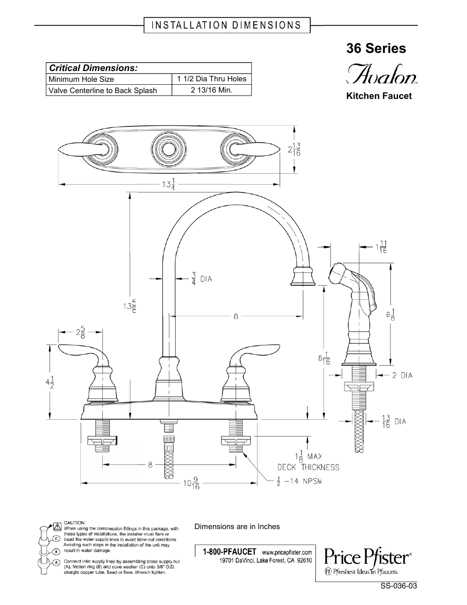 Pfister GT36-4CBS User Manual | 1 page