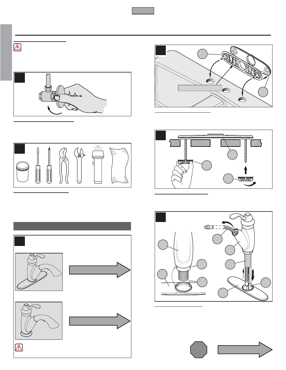 En g l is h english, Stop, Installation | Pfister GT532-7SS User Manual | Page 2 / 18