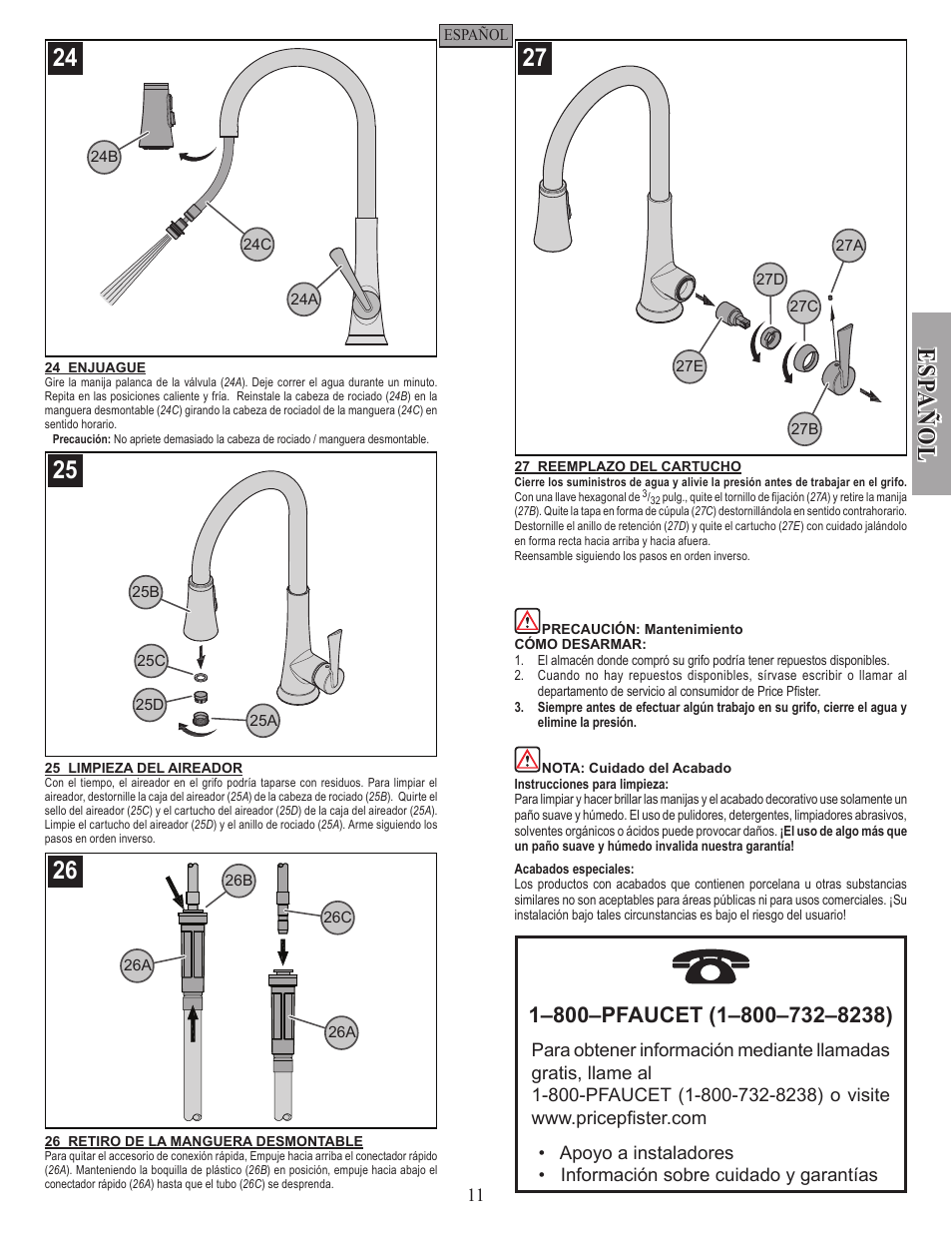 Esp a ñ ol | Pfister GT529-MDS User Manual | Page 11 / 18