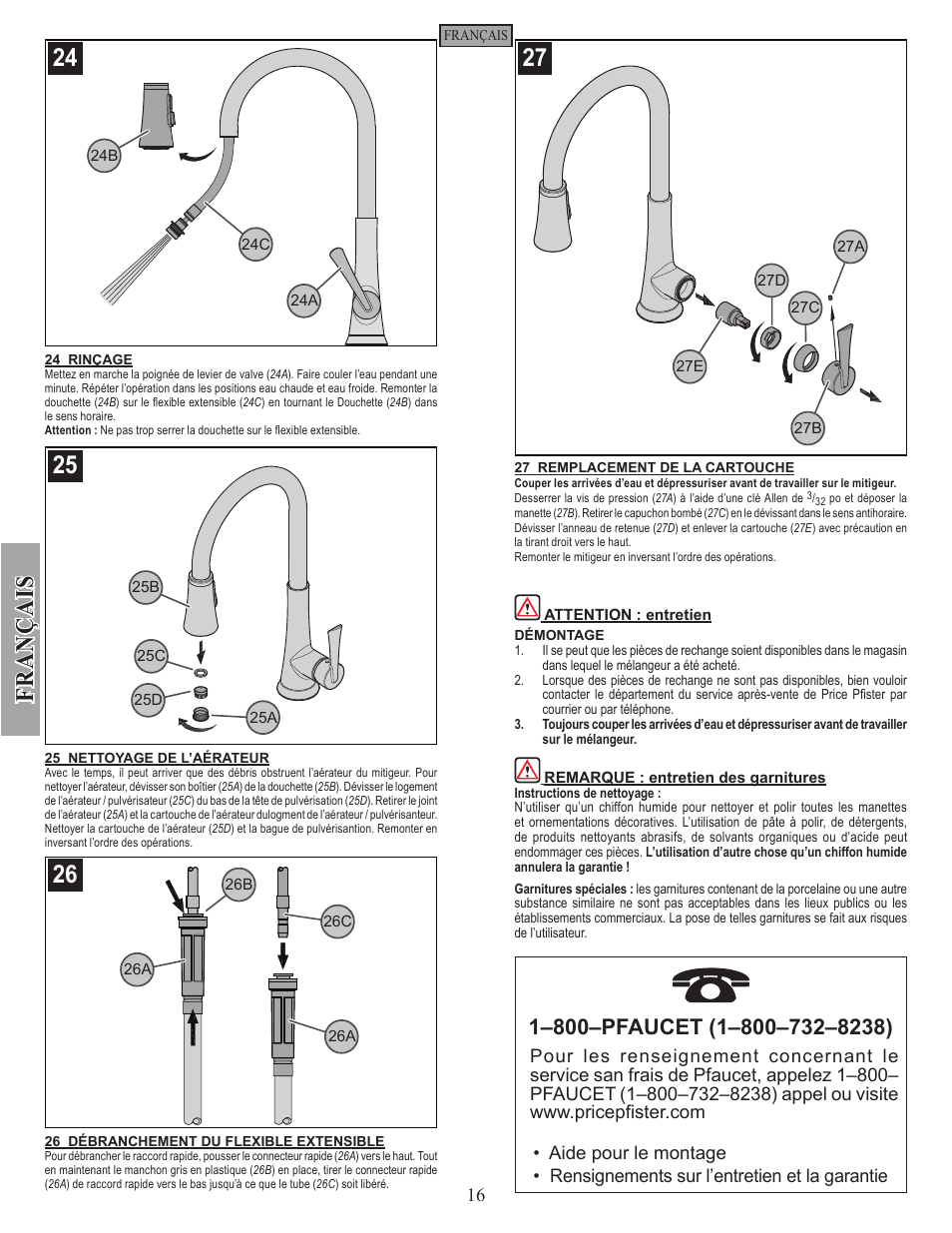 Fran ç ais | Pfister GT529-MDS User Manual | Page 16 / 18