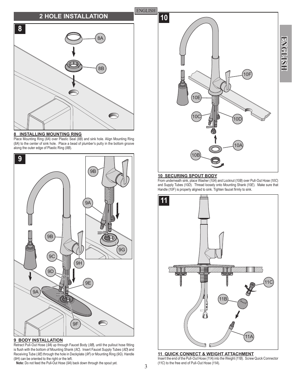 English, 2 hole installation | Pfister GT529-MDS User Manual | Page 3 / 18