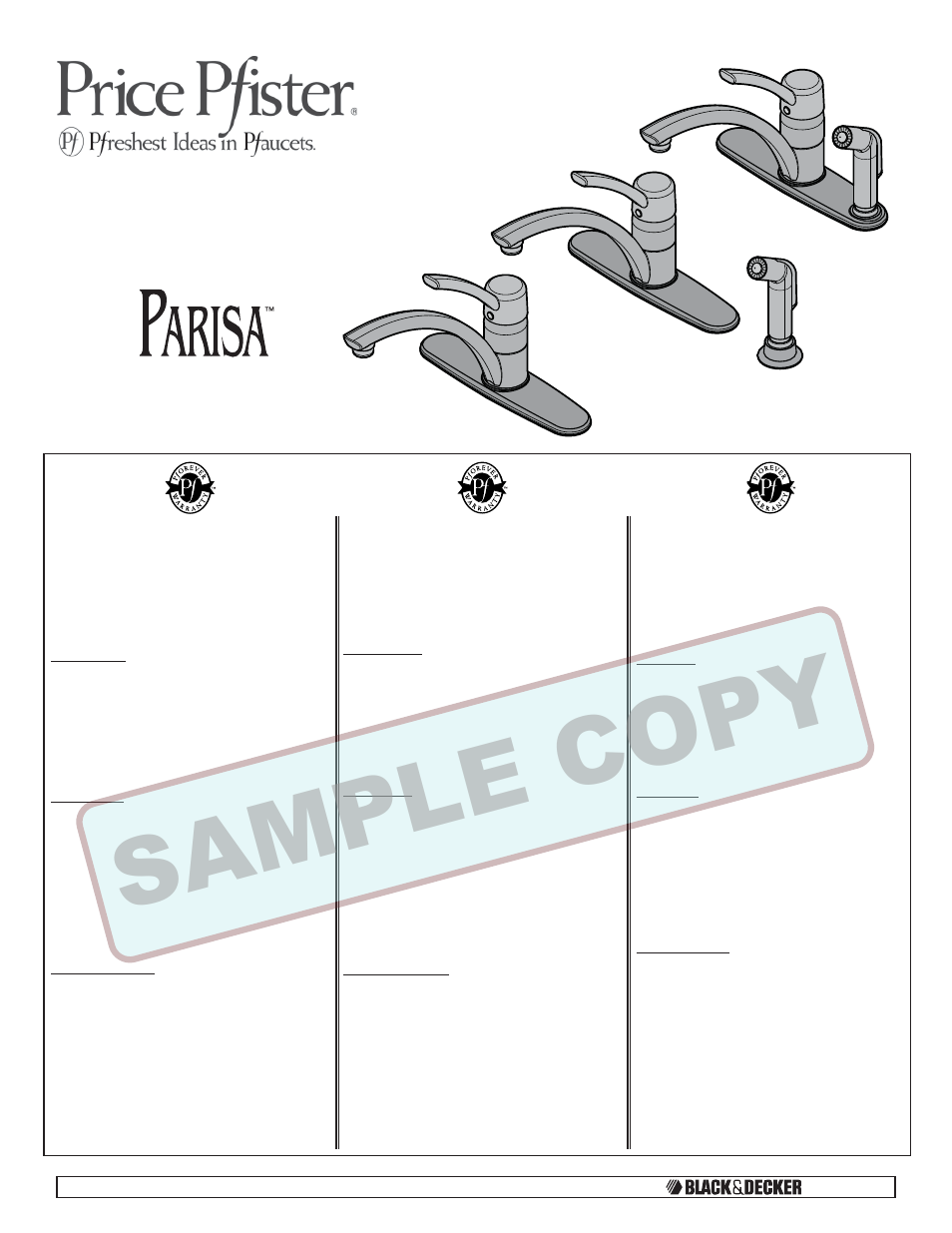 Pfister GT34-4NSS User Manual | 20 pages
