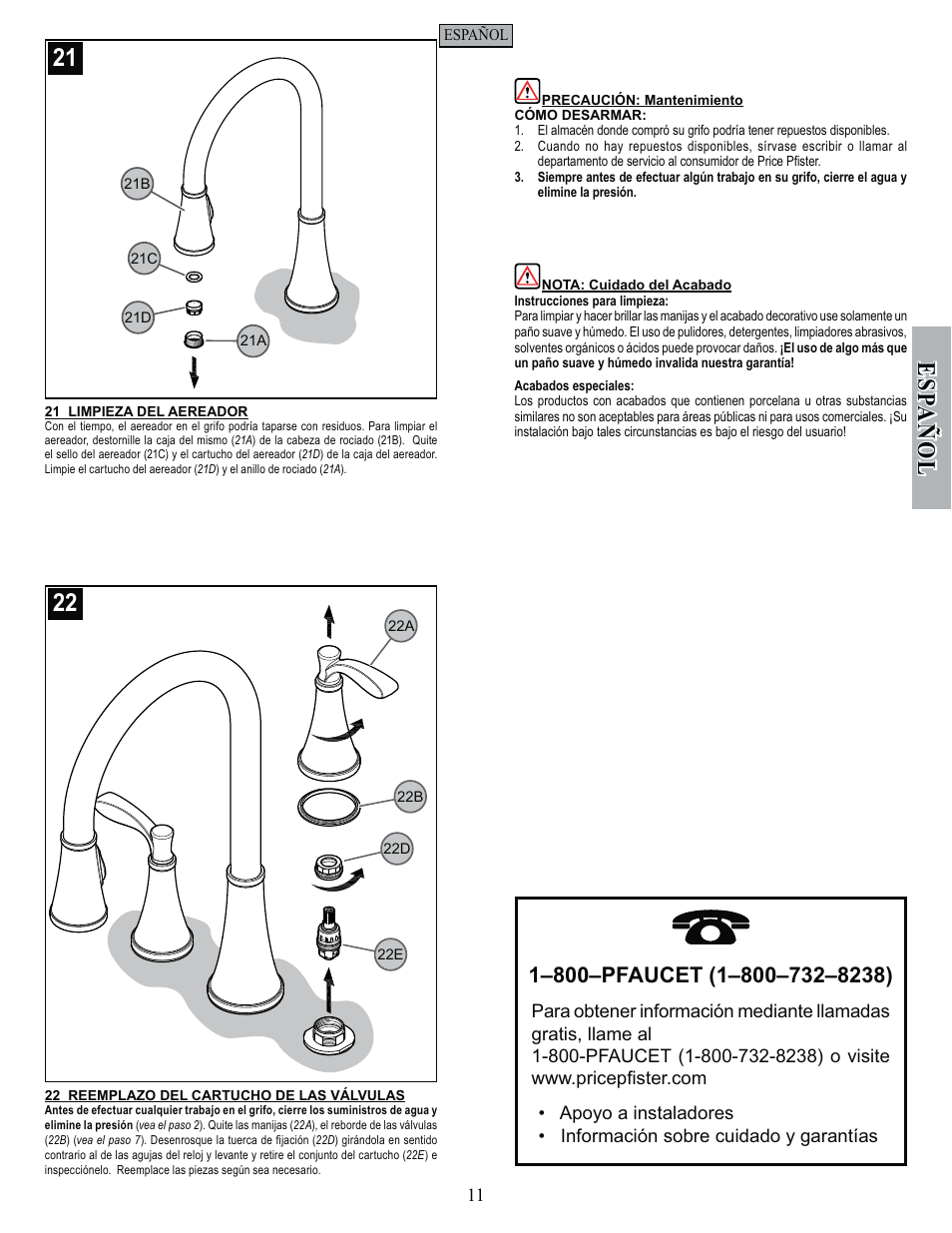 Esp a ñ ol | Pfister F-531-4PAS User Manual | Page 11 / 18