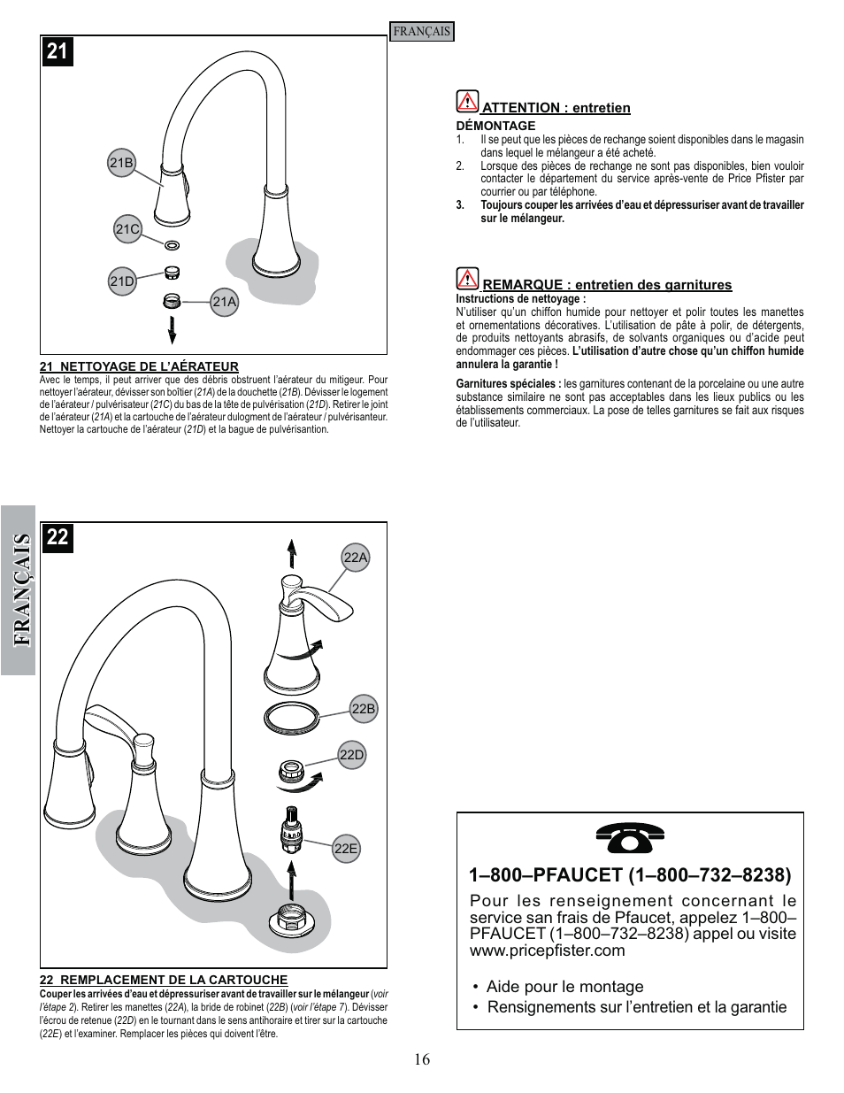 Fran ç ais | Pfister F-531-4PAS User Manual | Page 16 / 18