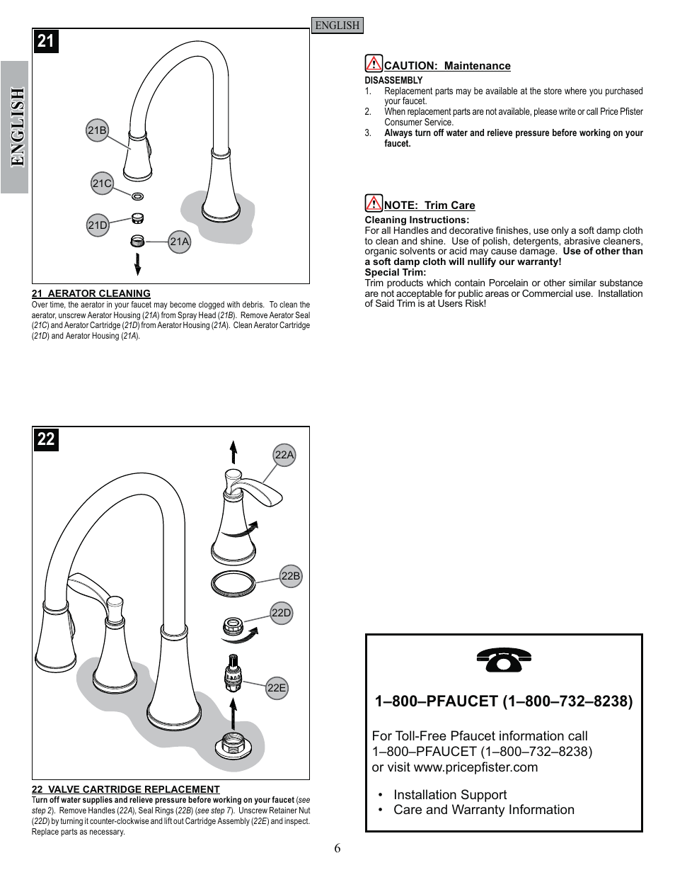 English | Pfister F-531-4PAS User Manual | Page 6 / 18
