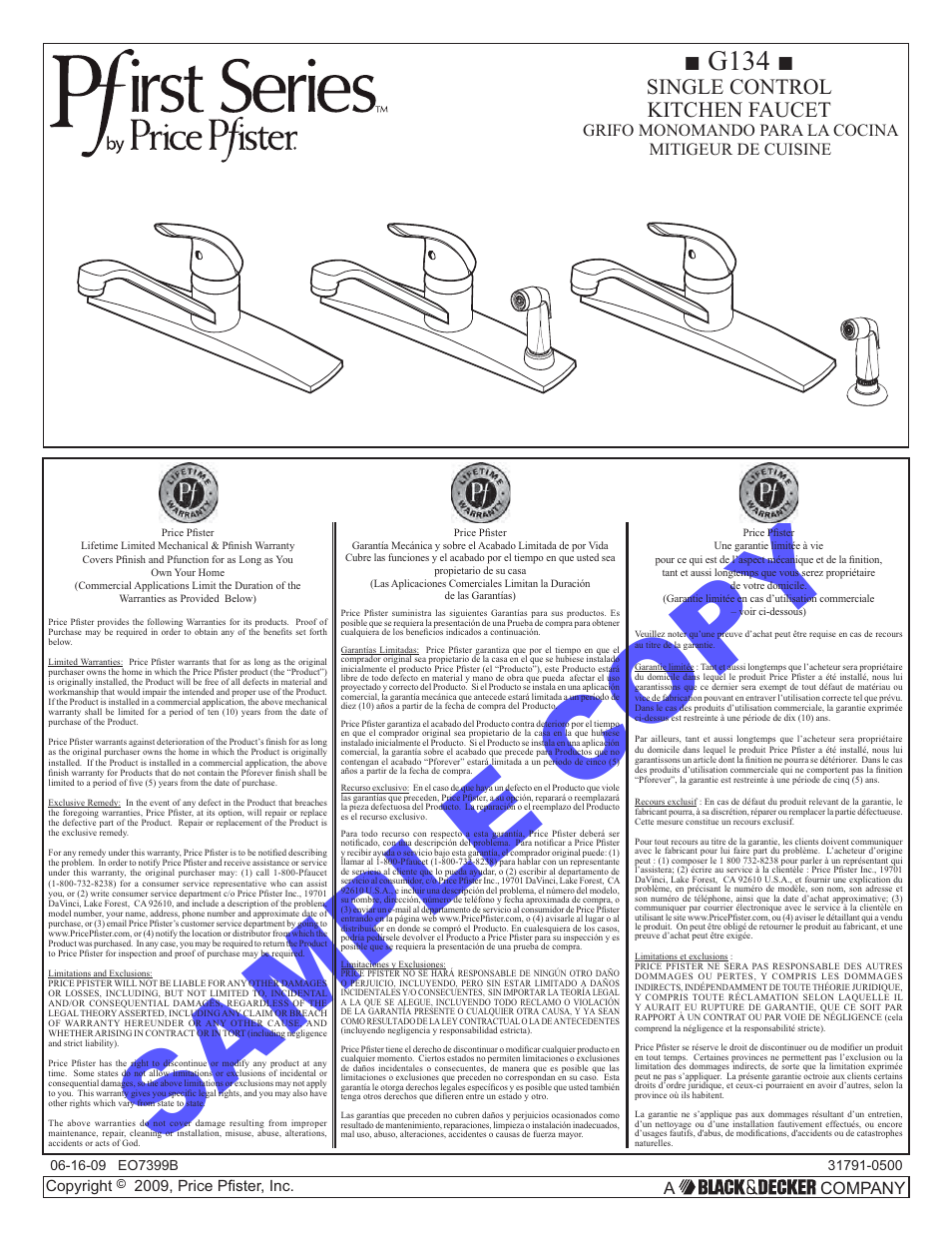 Pfister 134-444S User Manual | 8 pages