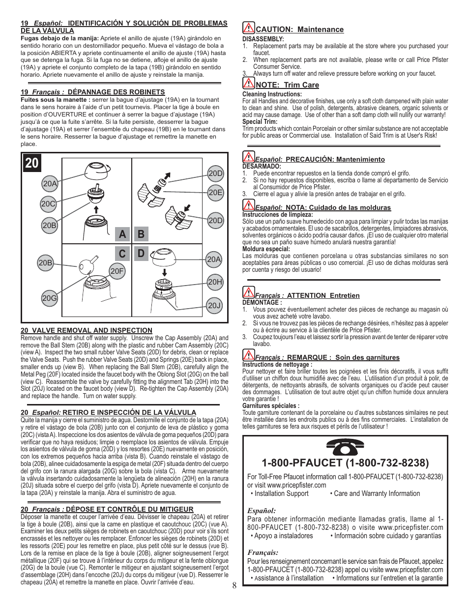 Ab c d | Pfister 134-444S User Manual | Page 8 / 8