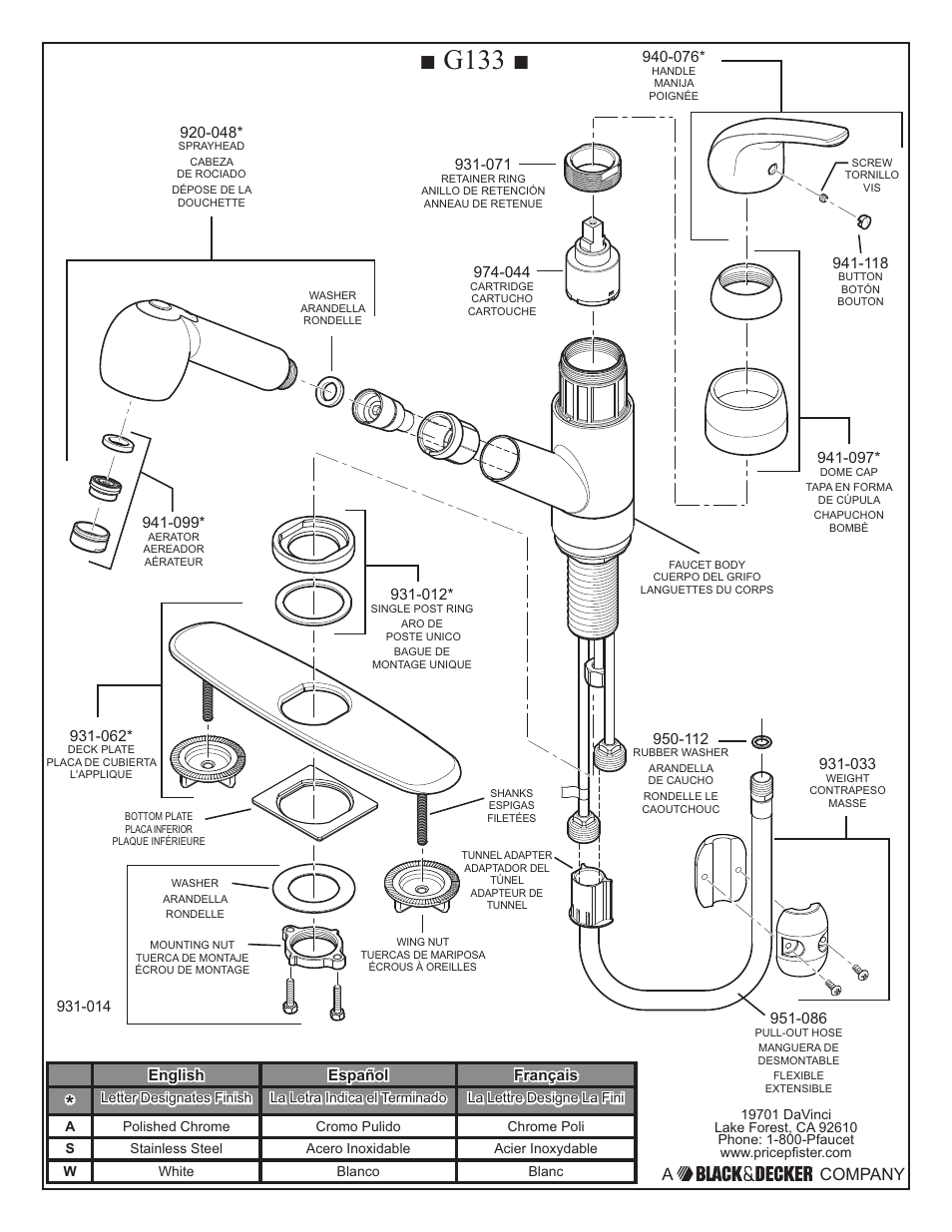 G133, A company | Pfister G133-10SS User Manual | Page 2 / 8