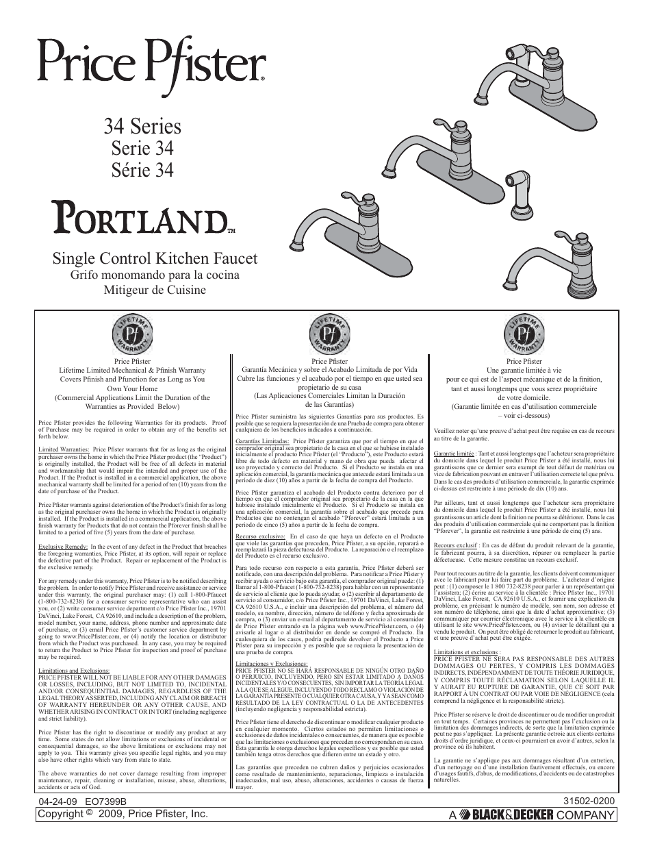 Pfister GT34-4PS0 User Manual | 20 pages