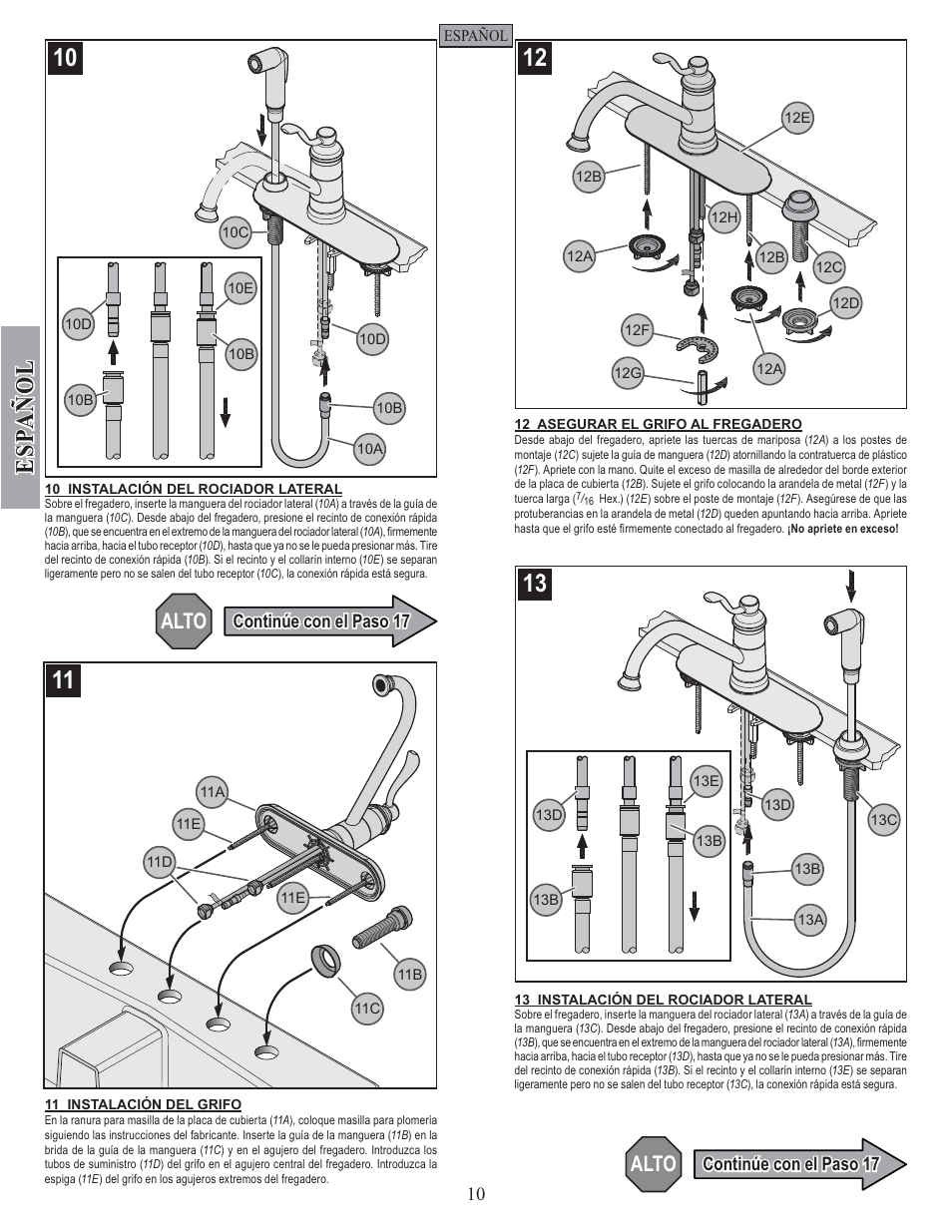 Esp a ñ ol, Alto | Pfister GT34-4PS0 User Manual | Page 10 / 20