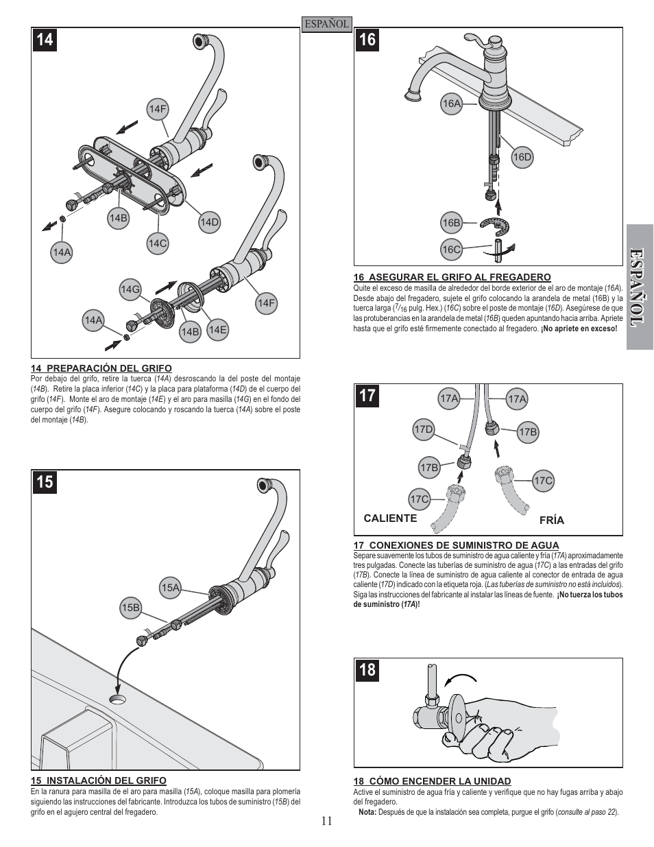 Esp a ñ ol | Pfister GT34-4PS0 User Manual | Page 11 / 20