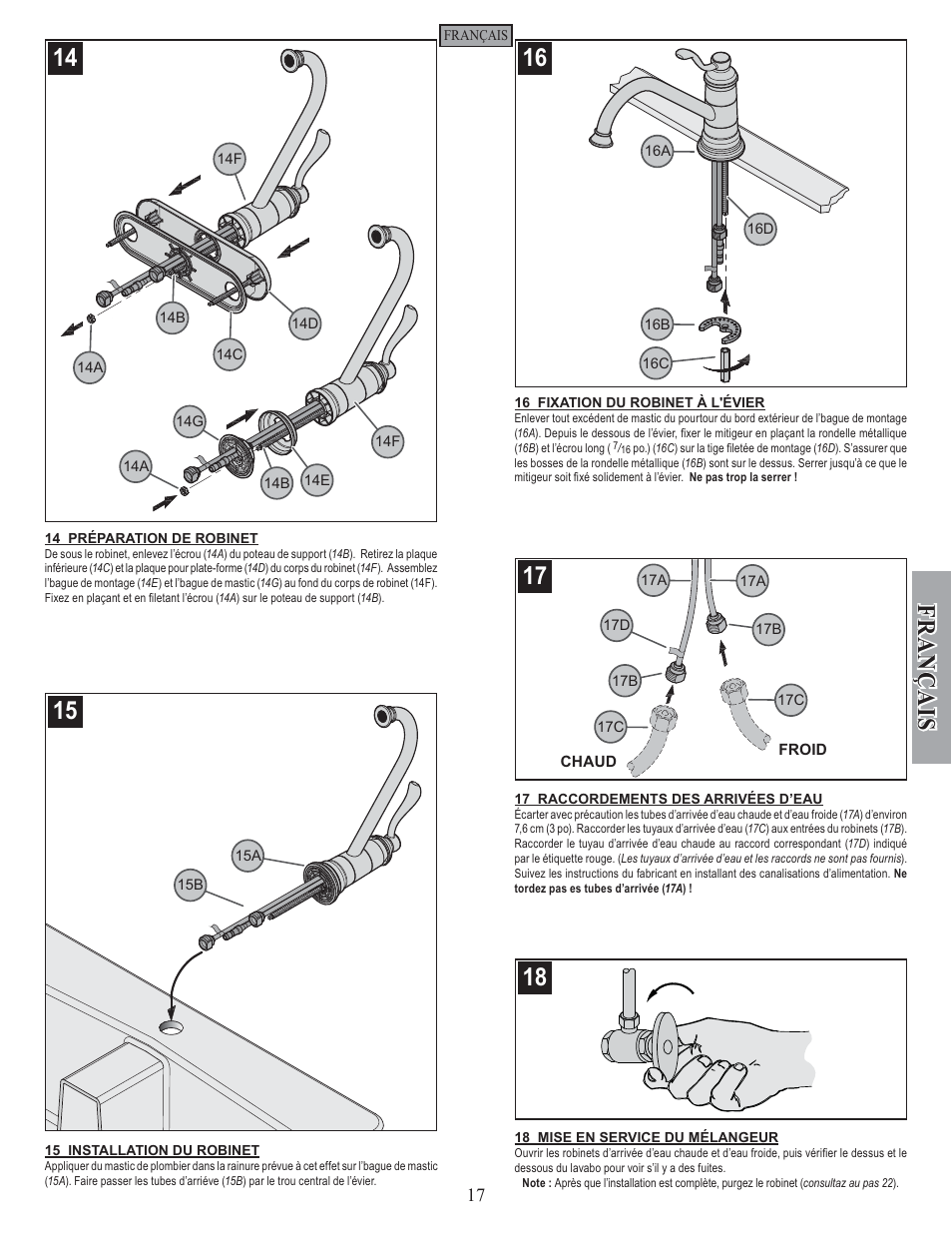 Fran ç ais | Pfister GT34-4PS0 User Manual | Page 17 / 20