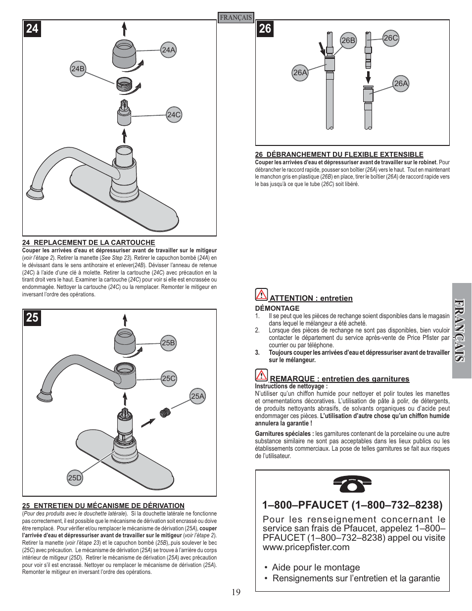 Fran ç ais | Pfister GT34-4PS0 User Manual | Page 19 / 20