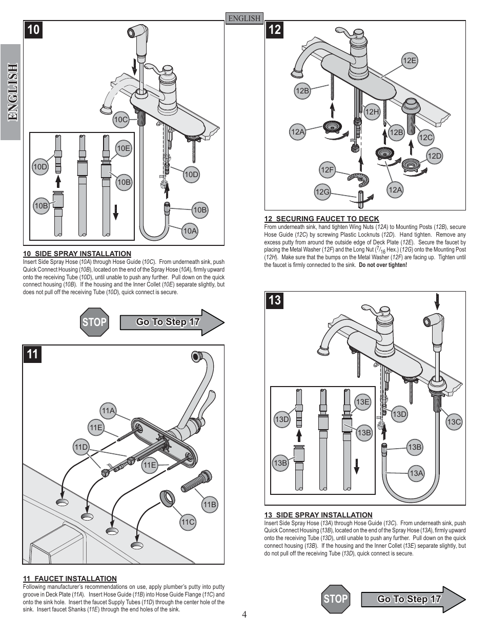 English, Stop | Pfister GT34-4PS0 User Manual | Page 4 / 20