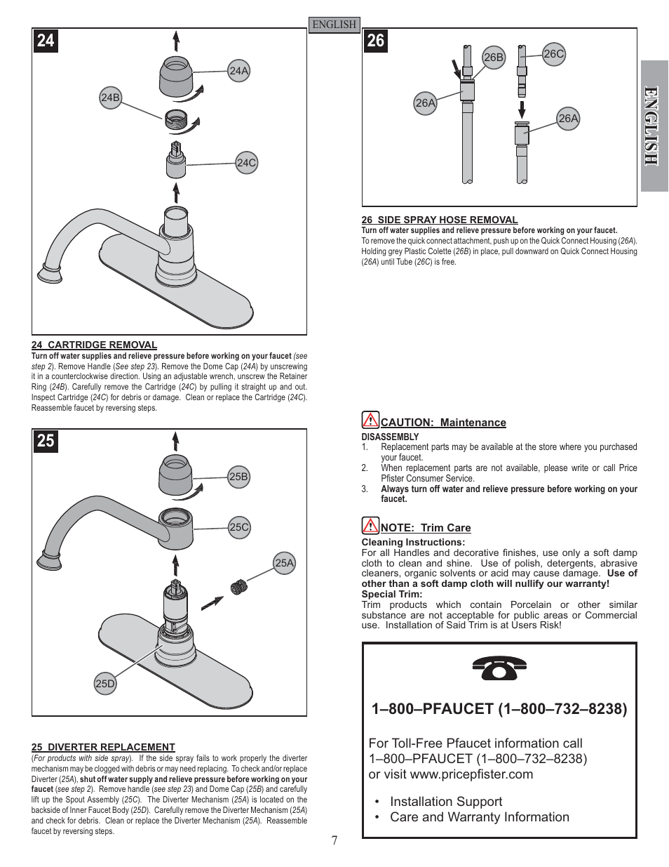 English | Pfister GT34-4PS0 User Manual | Page 7 / 20