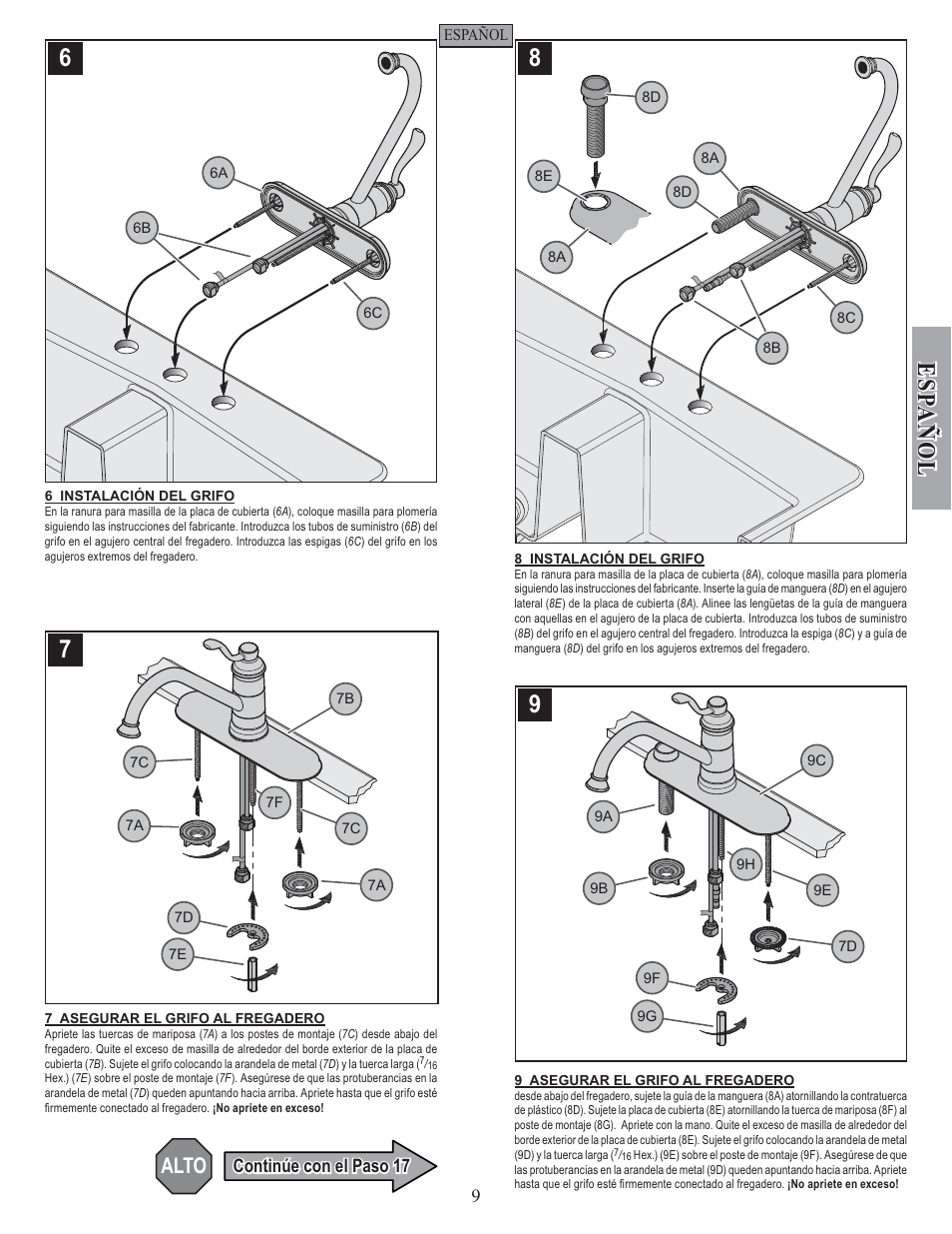 Esp a ñ ol, Alto | Pfister GT34-4PS0 User Manual | Page 9 / 20