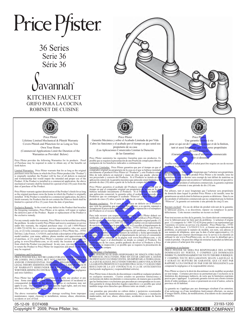 Pfister F-8H6-85SS User Manual | 12 pages