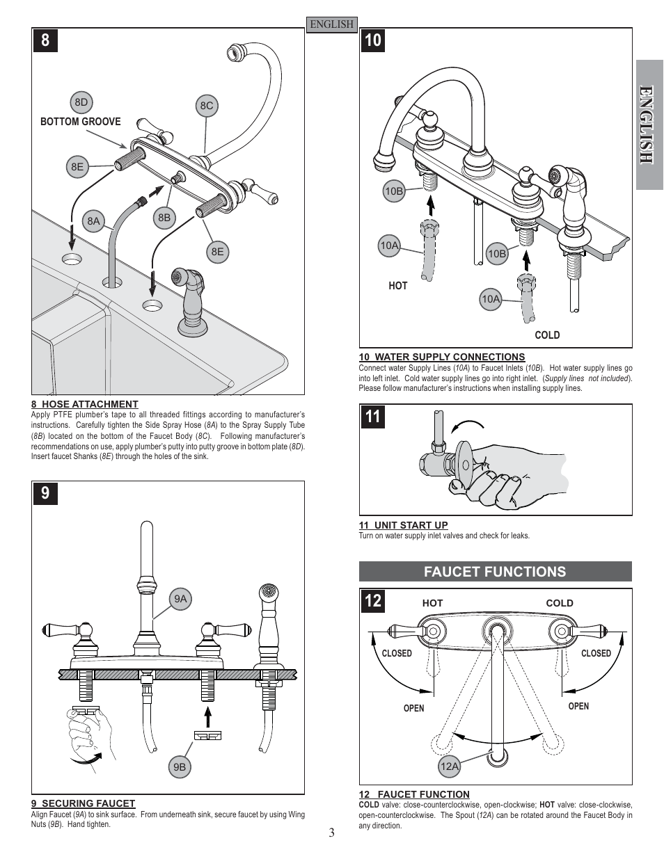 English, Faucet functions | Pfister F-8H6-85SS User Manual | Page 3 / 12