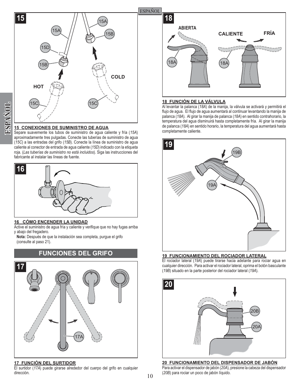 Esp añ ol | Pfister F-026-4TWS User Manual | Page 10 / 18